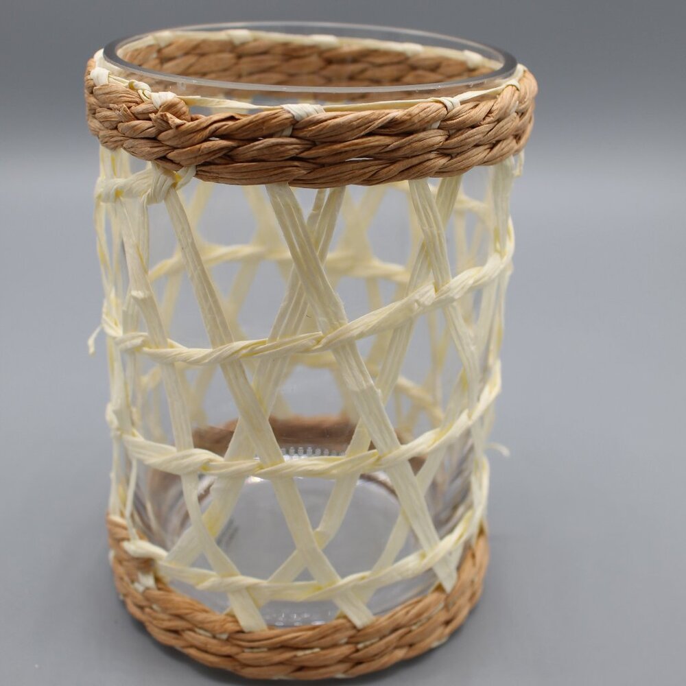 Island Wrapped Hurricane Candle Pencil Cup Vase Rattan Amanda Lindroth